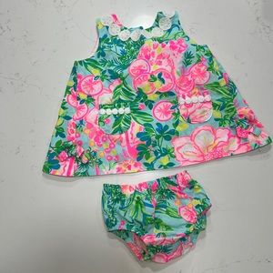 Baby Lilly Infant Shift Dress - Sea Salt Blue Fruity Flamingo 🦩